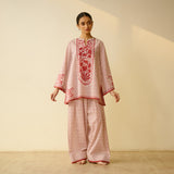 Smriti Bagh Mulmul Cotton Farsi Set - Brick Red