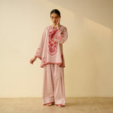 Smriti Bagh Mulmul Cotton Farsi Set - Brick Red