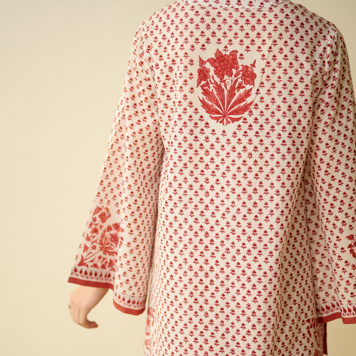 Smriti Bagh Mulmul Cotton Farsi Set - Brick Red