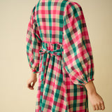 Folk Song Fine Slub Cotton Dress - Pink and Green