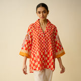 Palm Paradise Fine Slub Cotton Shirt - Tomato Red