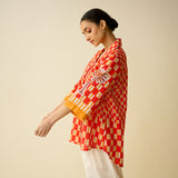 Palm Paradise Fine Slub Cotton Shirt - Tomato Red