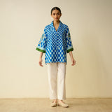 Palm Paradise Fine Slub Cotton Shirt - Blue