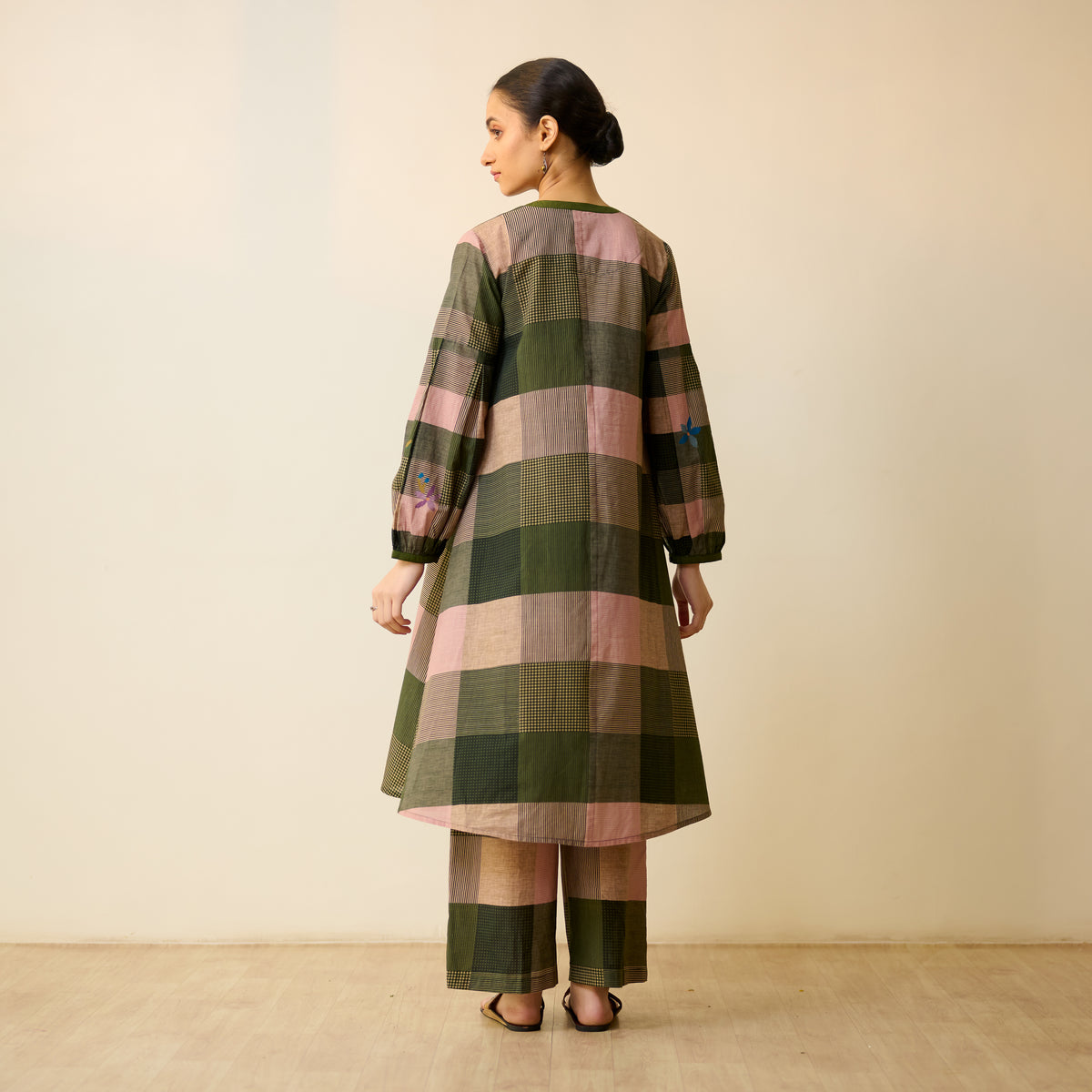 Garden Flora Fine Slub Cotton Kurta Set - Moss Green and Hues