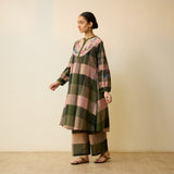 Garden Flora Fine Slub Cotton Kurta Set - Moss Green and Hues