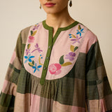 Garden Flora Fine Slub Cotton Kurta Set - Moss Green and Hues