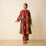 Garden Flora Fine Slub Cotton Kurta Set - Multicolour
