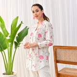 White Sanganeri Printed Shirt Tunic with Pintuck Details