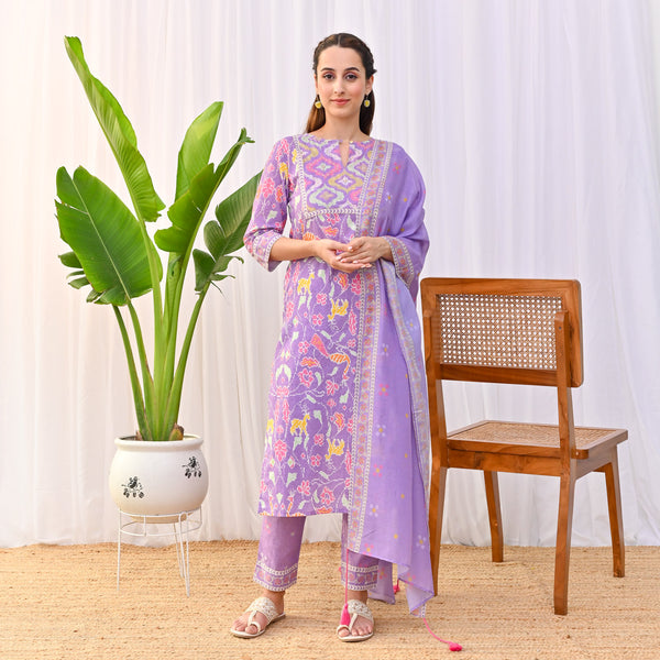 Lilac Ikat Inspired Salwar Kurta Set with Dupatta
