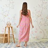 Pale Pink Printed Strappy Shoulder Cotton Maxi Dress