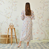 Off White Jamdani Inspired Cotton Dress with Front Tie Up Detail