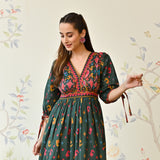 Emerald Green Ikat Inspired Cotton Tiered Dress