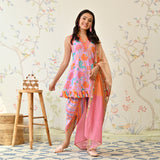 Lilac Dhoti Set with Multicolored Dupatta & Gota Detail