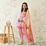 Lilac Dhoti Set with Multicolored Dupatta & Gota Detail