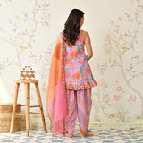 Lilac Dhoti Set with Multicolored Dupatta & Gota Detail