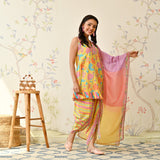 Yellow Dhoti Set with Multicolored Dupatta & Gota Detail