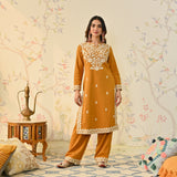 Mustard Woollen Embroidered Kurta