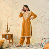Mustard Woollen Embroidered Kurta