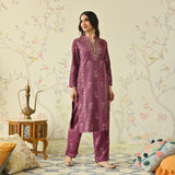 Dusty Pink Embroidered Woollen Kurta Pant Set