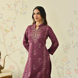 Dusty Pink Embroidered Woollen Kurta Pant Set