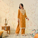 Mustard Woollen Embroidered Kurta