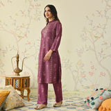 Dusty Pink Embroidered Woollen Kurta Pant Set