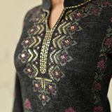 Black Embroidered Woollen Kurta