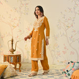 Mustard Woollen Embroidered Kurta