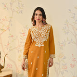 Mustard Woollen Embroidered Kurta