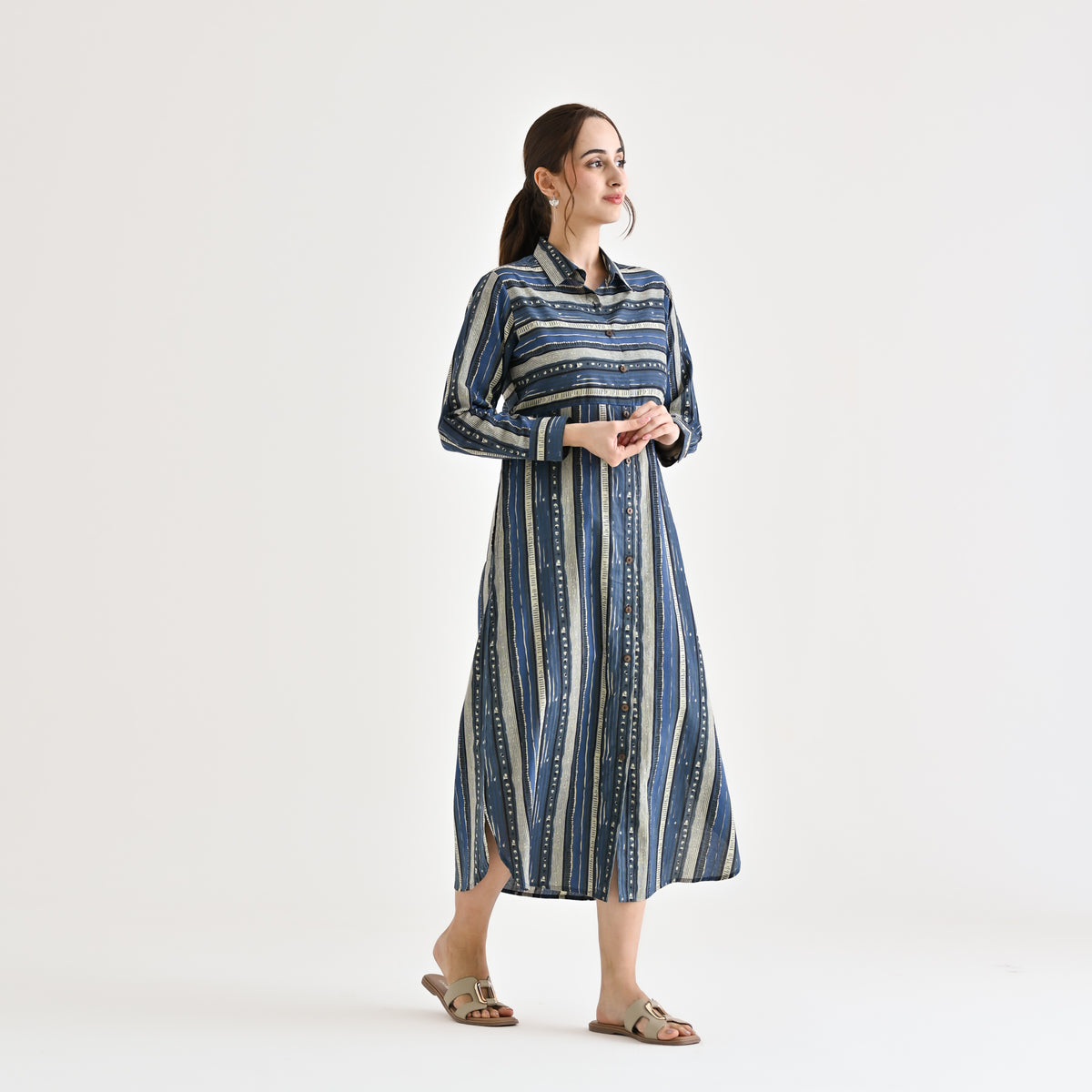 Indigo Sanganeri Printed Cotton Kurta Dress