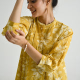 Mango Yellow Breezy Sanganeri Floral Cotton Tunic with Pintuck Detail