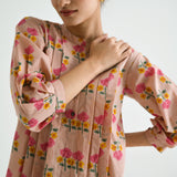 Baby Pink Floral Printed Cotton Tunic with Pintuck & Button Details