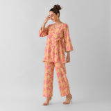 Mango Yellow Leaf Angrakha Cotton Co-ord Set