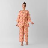 Mango Yellow Leaf Angrakha Cotton Co-ord Set