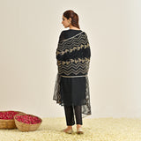 Black Festive Embroidered Kurta Set with Embroidered Dupatta & Yoke Detail