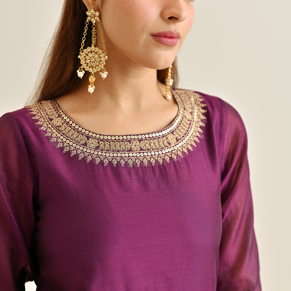 Burgundy Straight Kurta Set With Printed Dupatta for Women