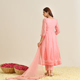 Pink Traditional Anarkali Set with Yoke Embroidery & Dupatta