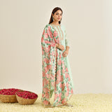 Mint Blue Anarkali Set with Floral Printed Dupatta & Yoke Embroidery