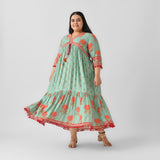 Sky Blue V Neck Tiered Dress with Pompom Detailing - SOM