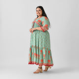 Sky Blue V Neck Tiered Dress with Pompom Detailing - SOM