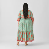 Sky Blue V Neck Tiered Dress with Pompom Detailing - SOM