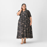 Black Bandhani Inspired Floral Dress - SOM