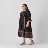 Black Angrakha Flared Dress with Knot Details - SOM