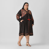 Black Printed V Neck Dress - SOM