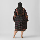 Black Printed V Neck Dress - SOM