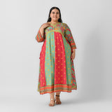 Turquoise & Maroon V Neck Flared Dress - SOM