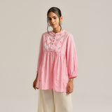 Pink Linen Cotton Jamdani Printed Tunic