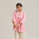 Pink Linen Cotton Jamdani Printed Tunic