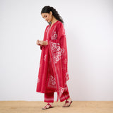 Dewdrop A-Line Cotton Kurta Trouser Set With Mulmul Dupatta - Blood Red