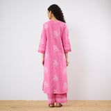 Dewdrop A-Line Cotton Kurta Trouser Set With Mulmul Dupatta - Candy Pink